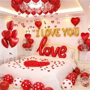 1060PCS Valentine's Day Balloons Kit with 1000 Pcs Silk Rose Petals I Love You
